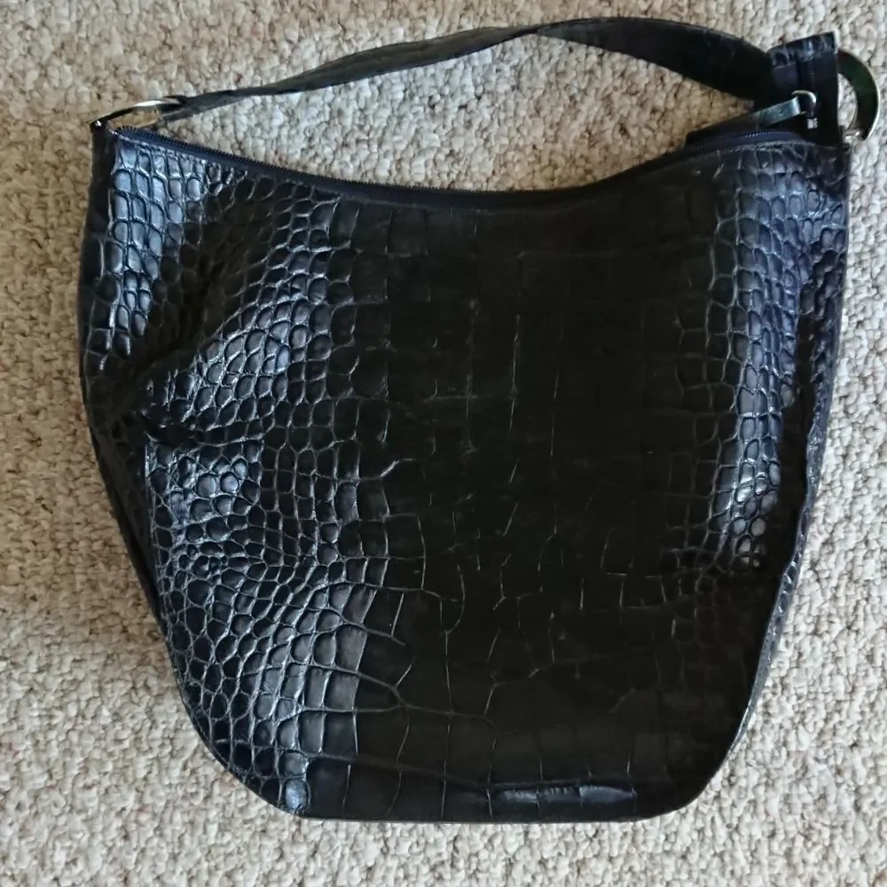 FURLA croc Embossed Leather Bag in black